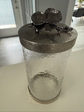 Michael Aram Hammered Glass Canister with Silver Floral Lid